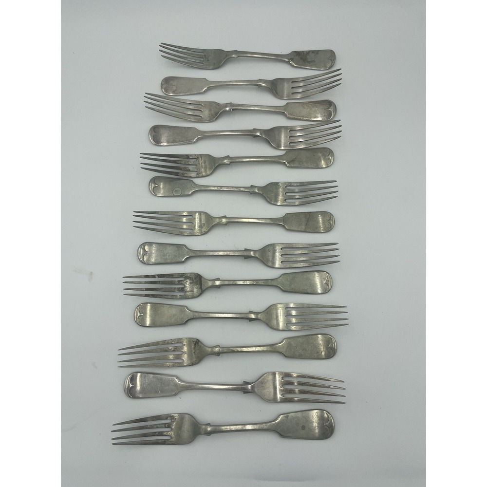 Vtg Silvera Nevada Silver Fiddle Tipped Pattern Lot of‎ 13  Silverplate Forks